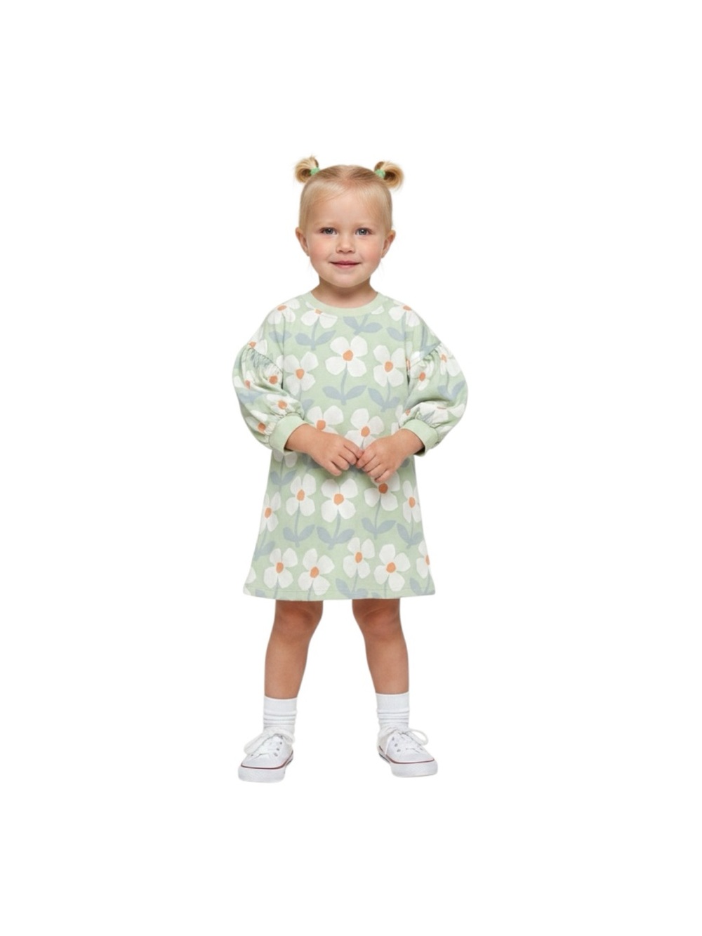 Cat & Jack - NWT - Green Floral Puff-Sleeve Dress